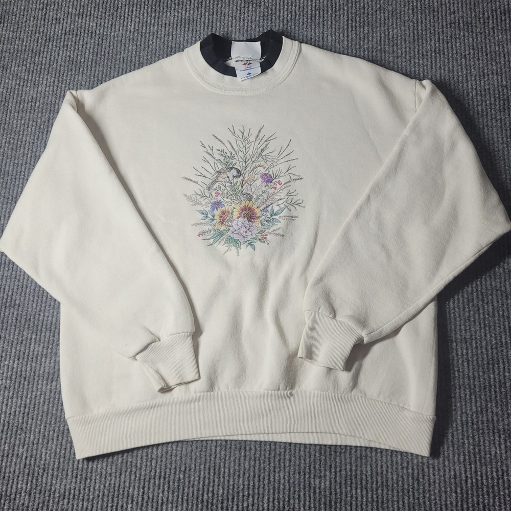 Vtg Morning Sun Sweatshirt Women Sz Lrg Ringneck H Harp Grandma Grannycore
